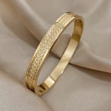 Rune Texture Charm Stainless Steel Bangle Bracelet for Women