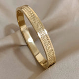 Rune Texture Charm Stainless Steel Bangle Bracelet for Women