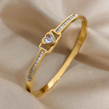 Green Red Zircon Heart Stainless Steel Bangles Bracelets for Women