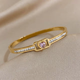 Green Red Zircon Heart Stainless Steel Bangles Bracelets for Women