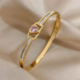 Green Red Zircon Heart Stainless Steel Bangles Bracelets for Women