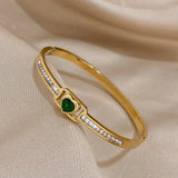 Green Red Zircon Heart Stainless Steel Bangles Bracelets for Women