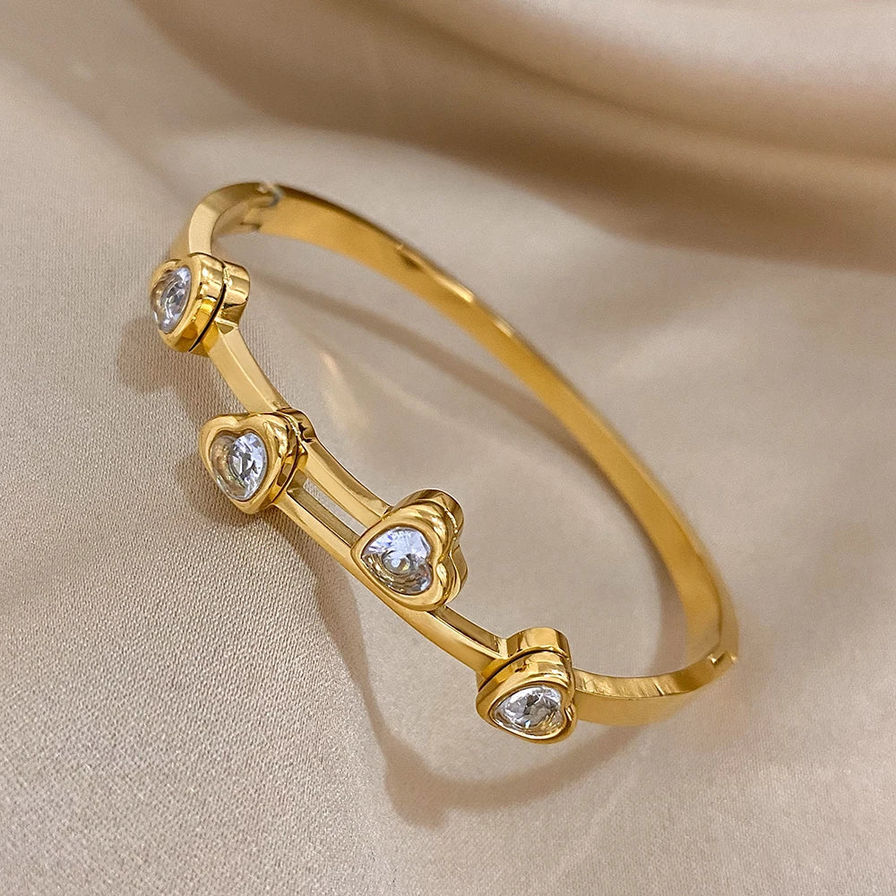 Stainless Steel Heart Zircon Bracelet - Vintage Charm Jewelry