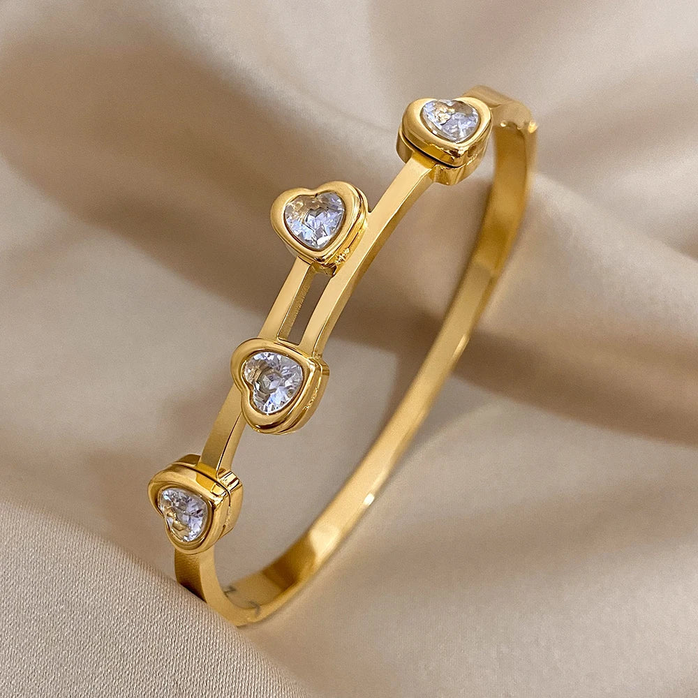 Stainless Steel Heart Zircon Bracelet - Vintage Charm Jewelry