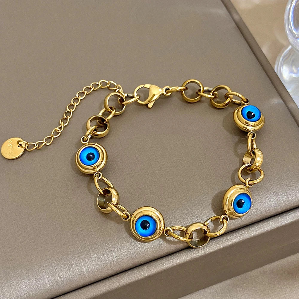 Vintage Eyes Charm Stainless Steel Chain Bracelet