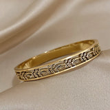 Vintage Leaf Hollow Stainless Steel Thin Bangles Bracelets for Wrist