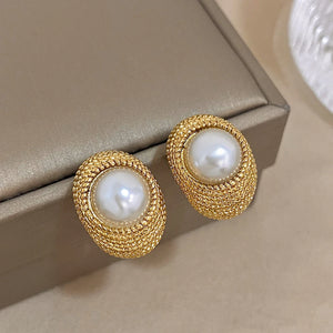 Vintage Pearl Stainless Steel Spiral Stud Earring for Women