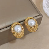 Vintage Pearl Stainless Steel Spiral Stud Earring for Women