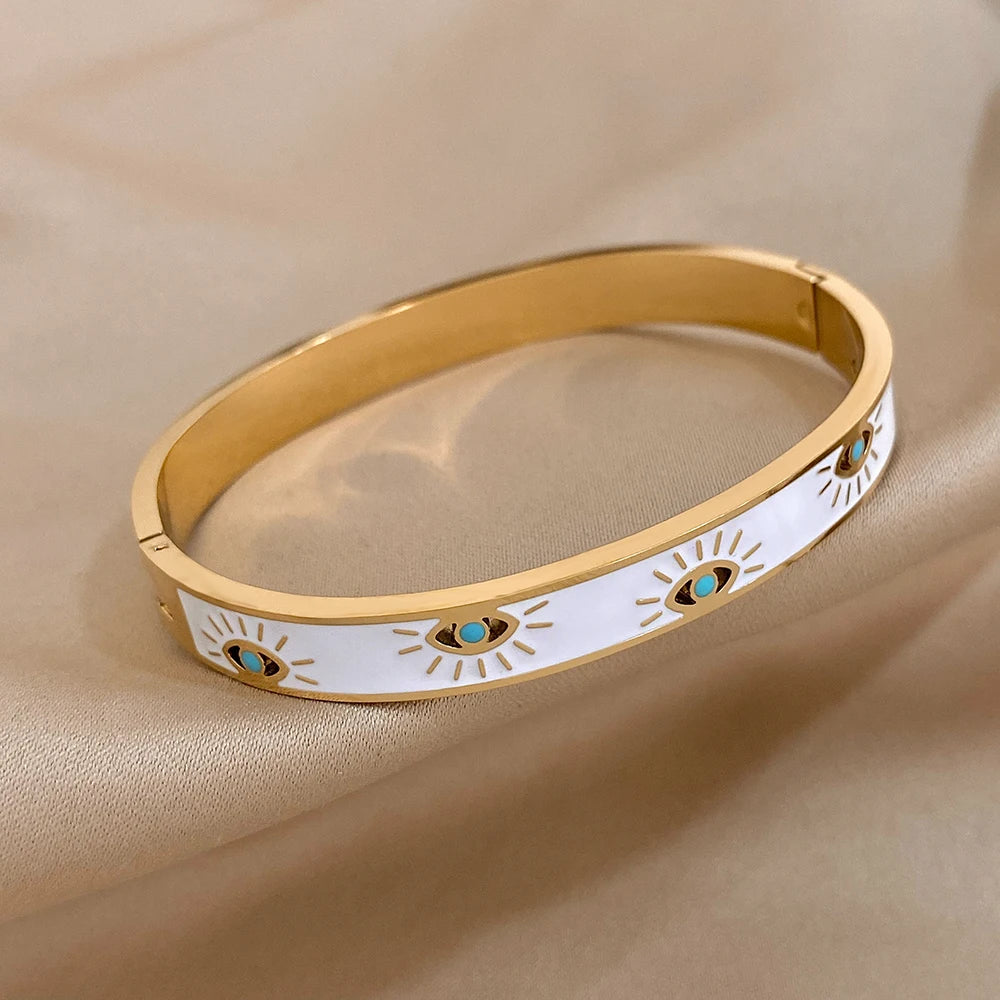 Vintage Evil Eye Print Steel Bangles for Women