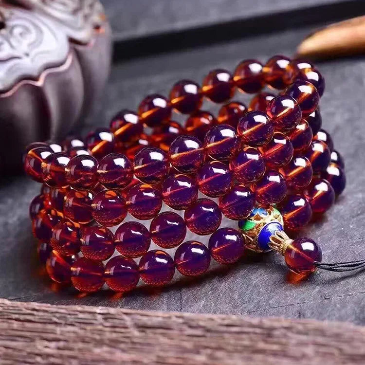 Dominican Amber 108 Buddha Beads Bracelet Violet Stone Men's Women's Bracelets