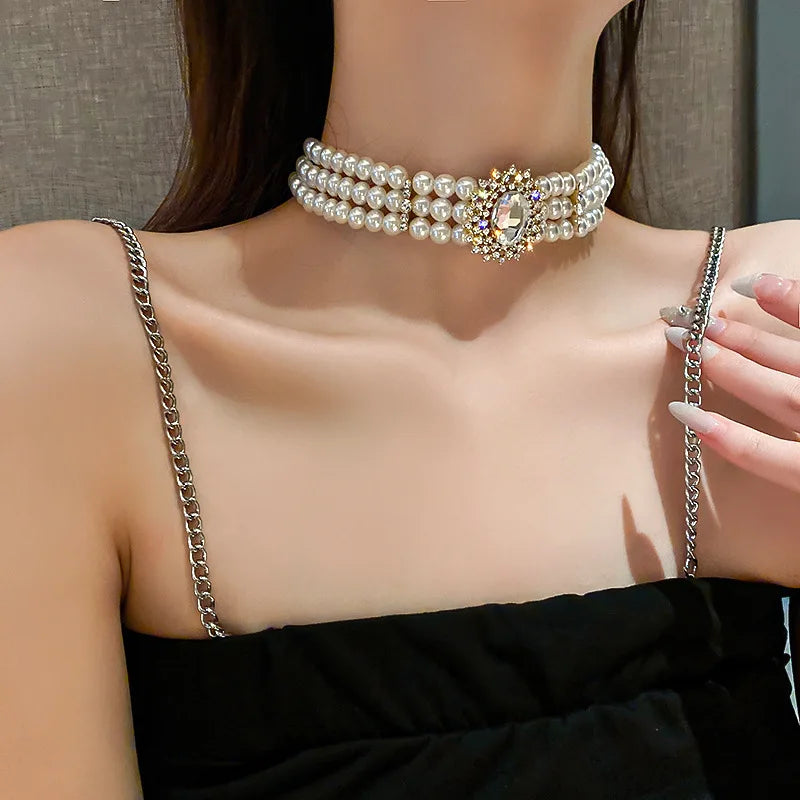 French Vintage Style Pearl Choker Necklace for Women