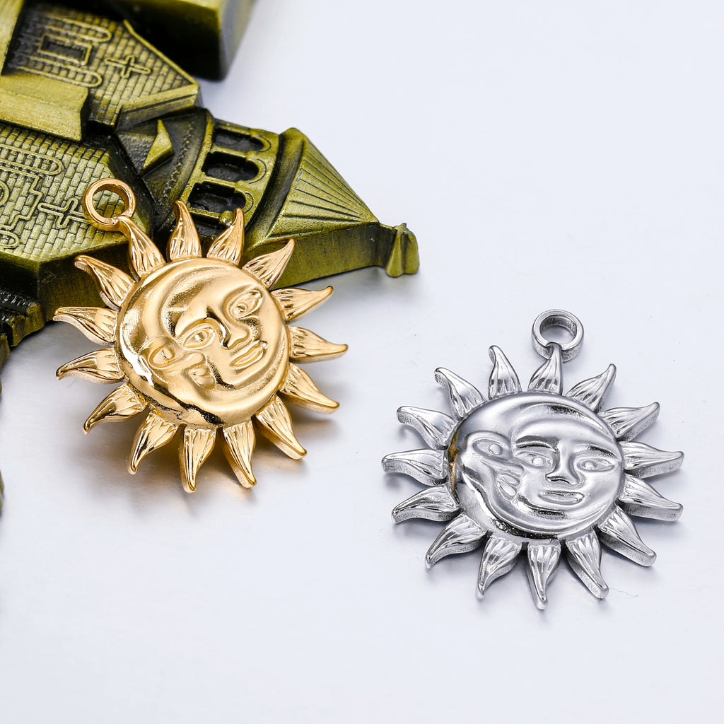 3pcs Stainless Steel Charms Sun Moon Face Pendants Vintage DIY Jewelry Making