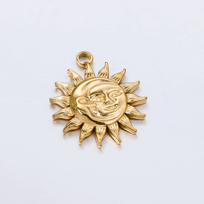3pcs Stainless Steel Charms Sun Moon Face Pendants Vintage DIY Jewelry Making