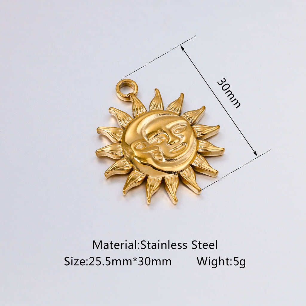 3pcs Stainless Steel Charms Sun Moon Face Pendants Vintage DIY Jewelry Making
