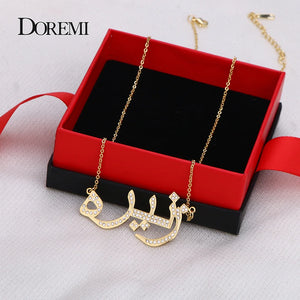 DOREMI Arabic Personalized Name Necklace with Stones Crystal