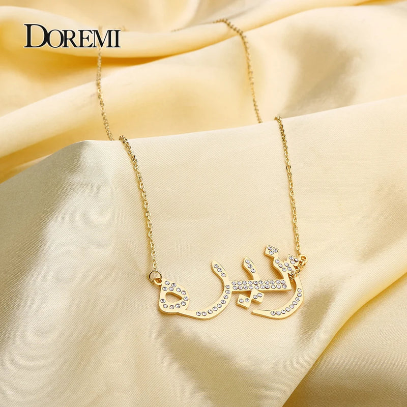 DOREMI Arabic Personalized Name Necklace with Stones Crystal