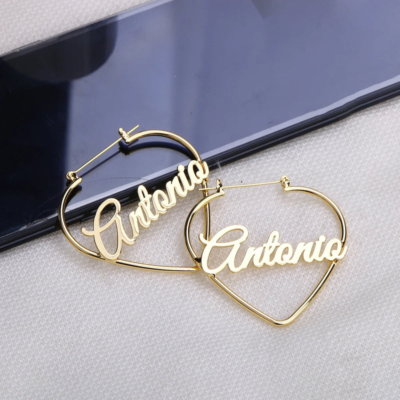 Doremi 50mm Personalized Name Heart Earrings for Women