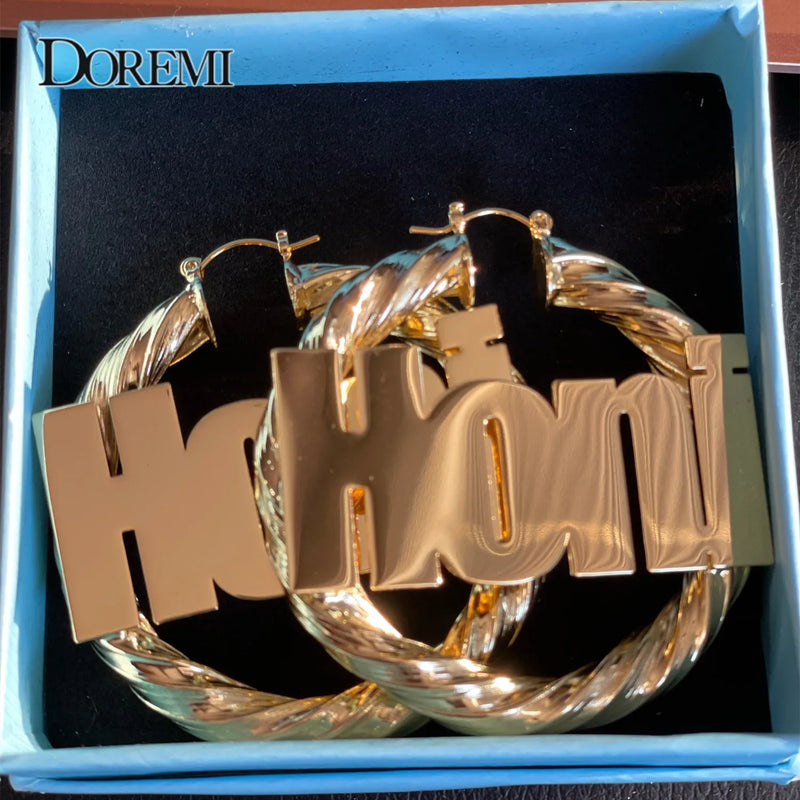 DOREMI 55mm Sexy Name Earrings Customizable Number Logo Customize Earrings Hoops