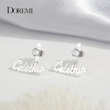 DOREMI 6MM Round Zircon Name Earrings Studs Stainless Nameplate Earrings