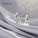 DOREMI 6MM Round Zircon Name Earrings Studs Stainless Nameplate Earrings