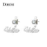 DOREMI 6MM Round Zircon Name Earrings Studs Stainless Nameplate Earrings