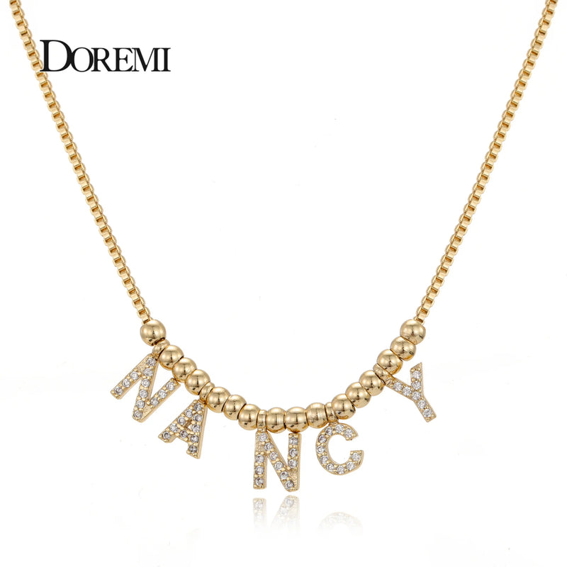 Doremi 6mm Zircon Pave Letter Necklace Personalized Name Necklaces