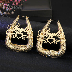 Doremi Personalized Name Earrings for Women, Stainless Bubble Triangle Hoops