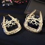 Doremi Personalized Name Earrings for Women, Stainless Bubble Triangle Hoops