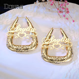 Doremi Personalized Name Earrings for Women, Stainless Bubble Triangle Hoops