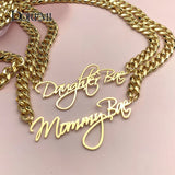 Doremi Cuban Name Pendant Necklace 8mm Thick Chain Cursive Nameplate