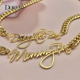 Doremi Cuban Name Pendant Necklace 8mm Thick Chain Cursive Nameplate