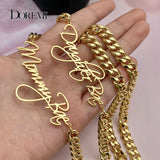 Doremi Cuban Name Pendant Necklace 8mm Thick Chain Cursive Nameplate