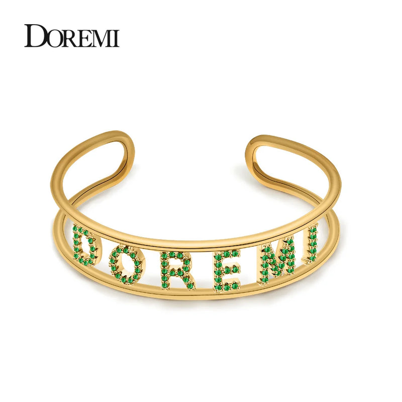 DOREMI 9mm Crystal Hollow Name Bangle with Stone Bar Bracelet