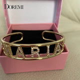 DOREMI 9mm Letter Crystal Hollow Name Bangle with stone Bar Bracelet