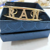DOREMI 9mm Letter Crystal Hollow Name Bangle with stone Bar Bracelet