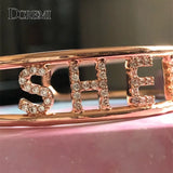 DOREMI 9mm Letter Crystal Hollow Name Bangle with stone Bar Bracelet