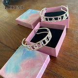 DOREMI 9mm Letter Crystal Hollow Name Bangle with stone Bar Bracelet