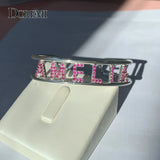 Personalized Pink Zircon Name Bangle Bracelet with Rhinestone Bar