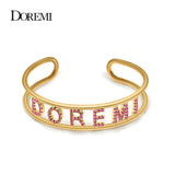 Personalized Pink Zircon Name Bangle Bracelet with Rhinestone Bar