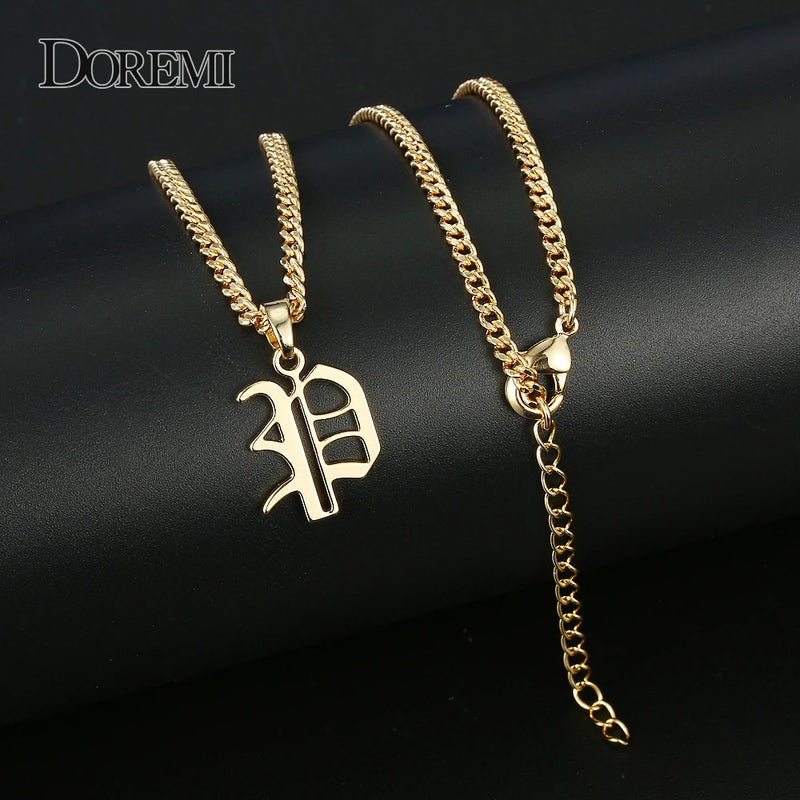 Doremi A-Z Letter Necklace Old English Vintage Stainless Steel Personalized