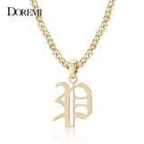 Doremi A-Z Letter Necklace Old English Vintage Stainless Steel Personalized
