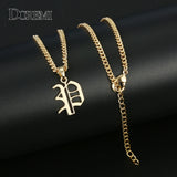 Doremi A-Z Letter Necklace Old English Vintage Stainless Steel Personalized