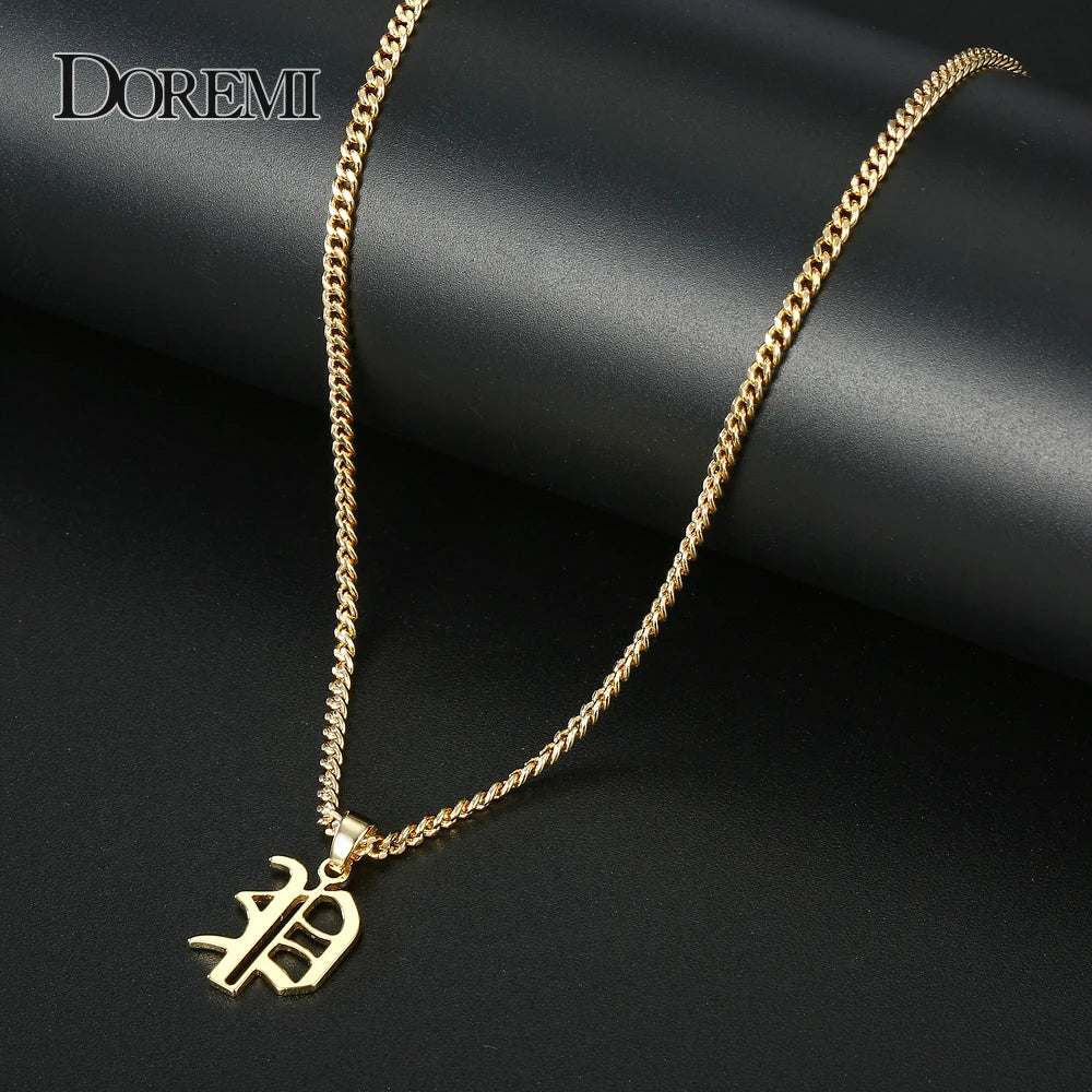 Doremi A-Z Letter Necklace Old English Vintage Stainless Steel Personalized