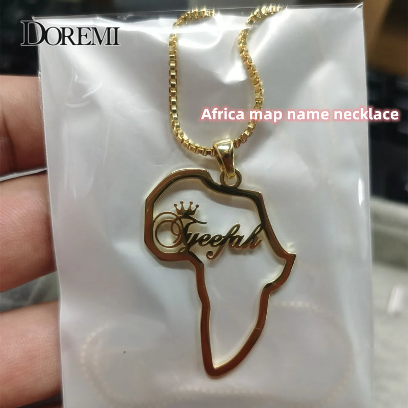 DOREMI Africa Map Personaliz Name Necklace for Women Jewelry