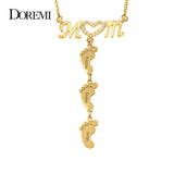 DOREMI Baby Feet Drop Pendant Necklace LOVE MOM Birthdate Personalized CZ Heart