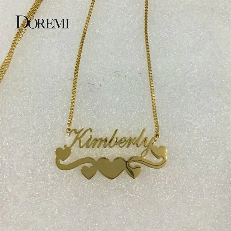DOREMI Box Chain Name Necklace with Heart Personalized Symbol Necklaces