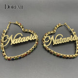 Colorful Zircon Letter Earrings Heart Hoop Earrings for Mother's Gift
