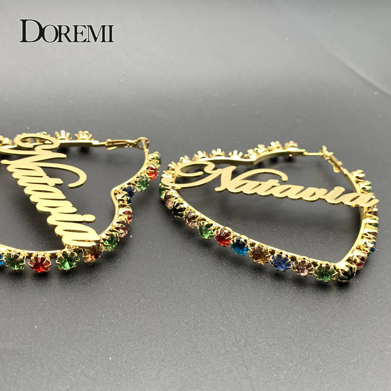 Colorful Zircon Letter Earrings Heart Hoop Earrings for Mother's Gift