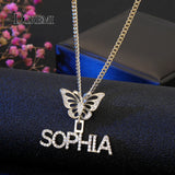 DOREMI Crystal Name Pendant With Butterfly Crown Micro Paved CZ