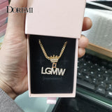 DOREMI Crystal Name Pendant With Butterfly Crown Micro Paved CZ